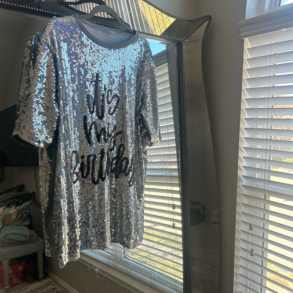 “It’s My Birthday” Sequin T‑Shirt Dress – One Size